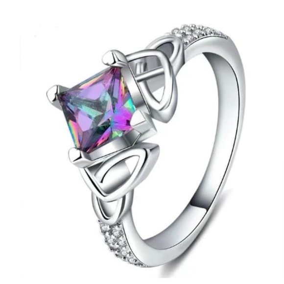 Mystic Topaz Princess Cut Embellished Ring - Picture 1 of 2